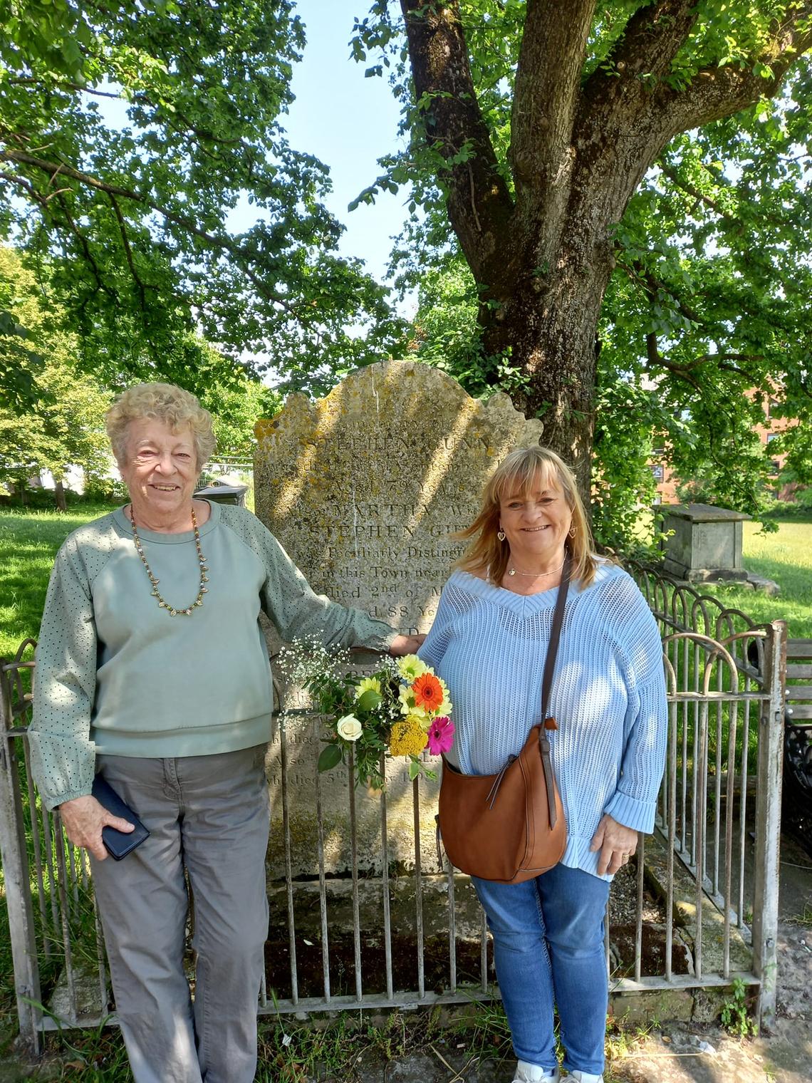 Gaynor Wingham and Carol Homewood at Martha's grave.